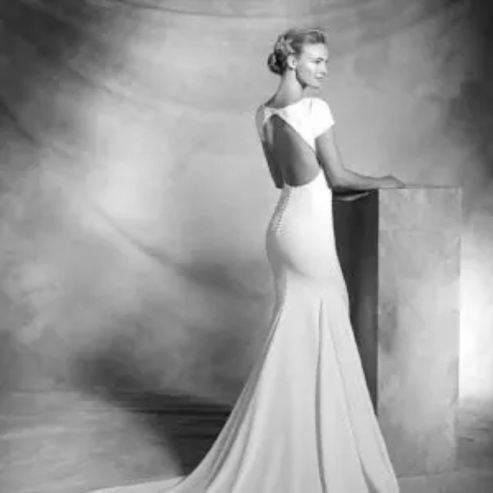 Pronovias White Open Back Wedding Gown— never worn/altered